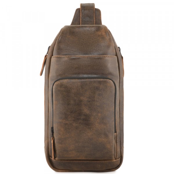 Кожаная сумка на грудь "Вульф" (коричневая наппа). фото 1