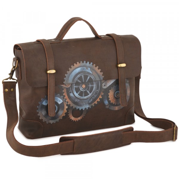 Кожаный портфель "Англетер" "Механизмы" (коричневый). фото 1