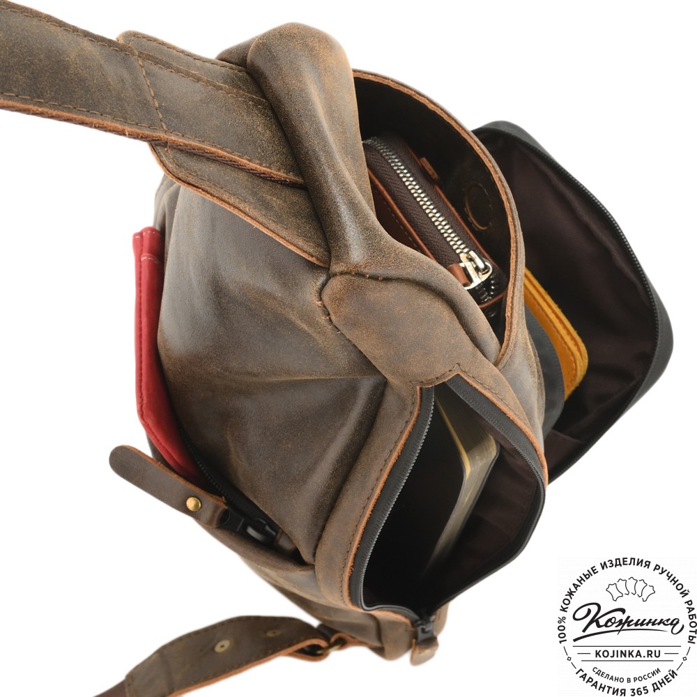 Кожаная сумка на грудь "Вульф" (коричневая наппа)