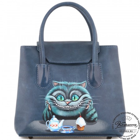 Женская кожаная сумка "Ванесса" "Чешир за чаем"