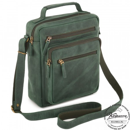  Мужская кожаная сумка "Гектор" (изумруд крейзи)