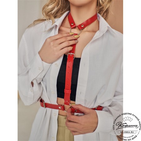 Кожаная портупея Venus (красная)