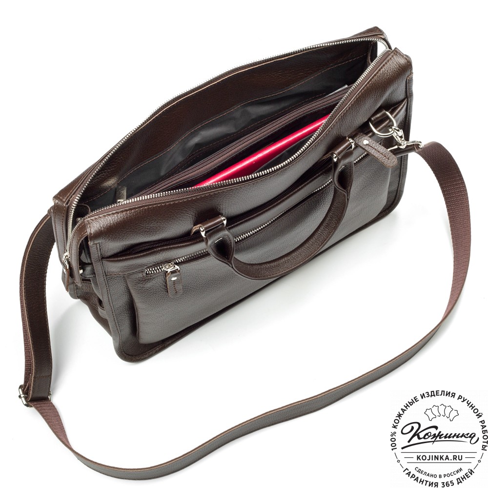 Кожаная деловая сумка "Вильямс" (тёмно-коричневая) 