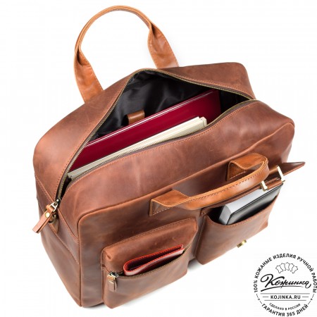 Кожаная деловая сумка "Райли" (коричневый крейзи) 