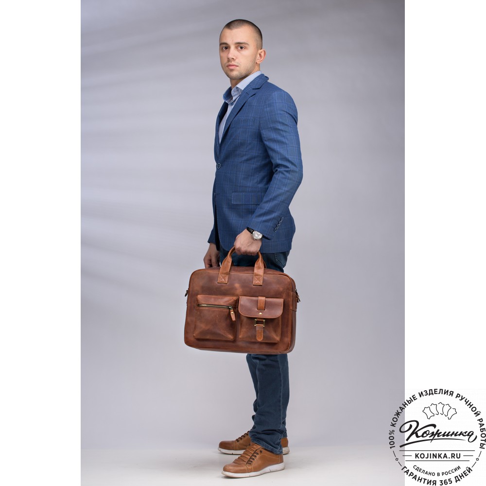 Кожаная деловая сумка "Райли" (коричневый крейзи) 