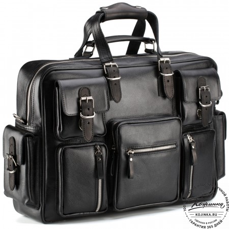 Кожаная деловая сумка для командировок "Ричард" (чёрная)
