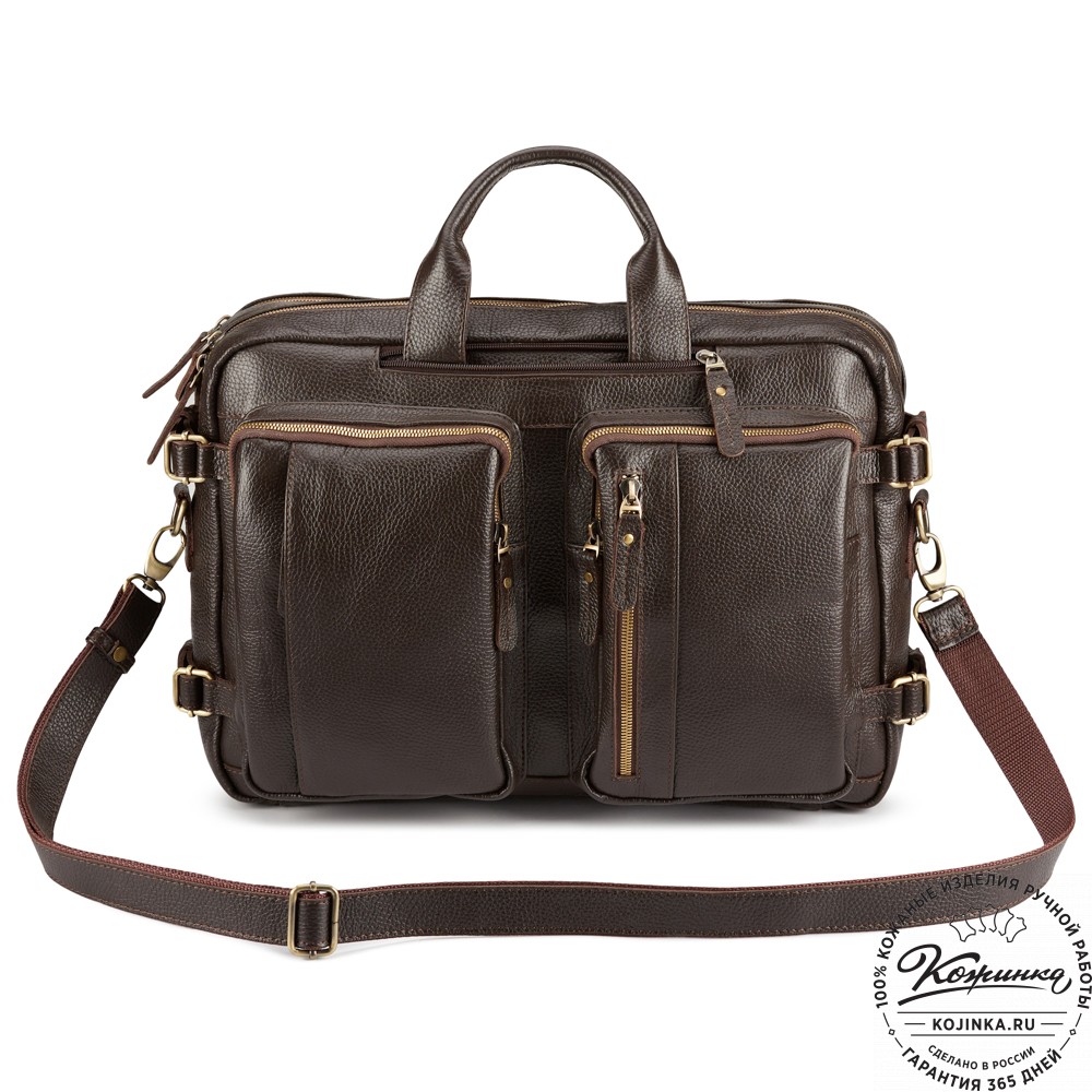 Кожаная сумка-рюкзак "Бигмэн" (тёмно-коричневая)