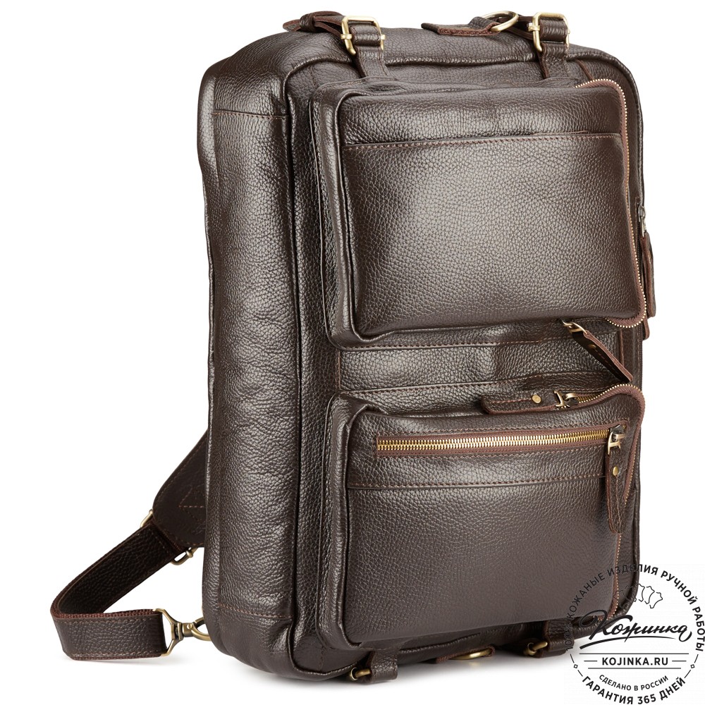 Кожаная сумка-рюкзак "Бигмэн" (тёмно-коричневая)