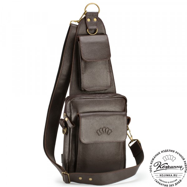 Кожаная нагрудная сумка "Стивен" (тёмно-коричневая). фото 1