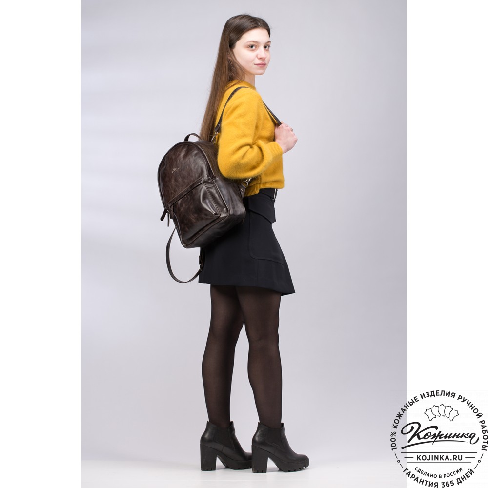 Кожаный рюкзак "Стефания" (тёмно-коричневый антик)