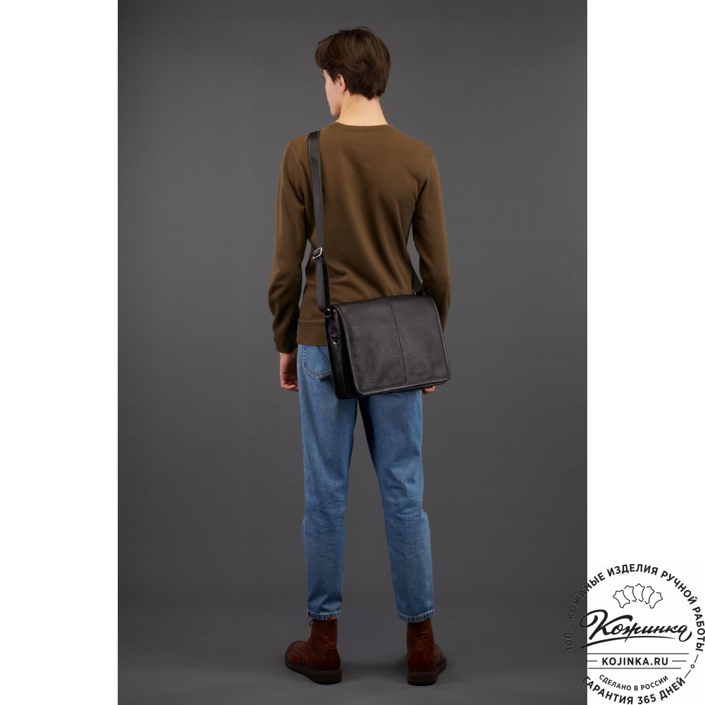 Кожаная сумка "Винсент" (синий  антик)