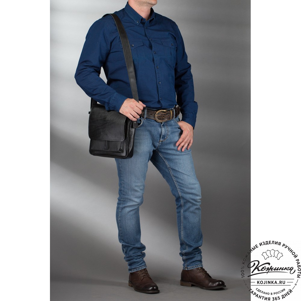 Кожаная сумка через плечо "Алекс" (синий антик) 