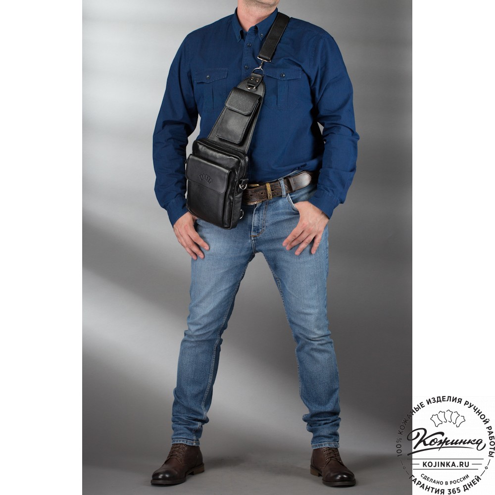 Кожаная нагрудная сумка "Стивен" (коричневая наппа)