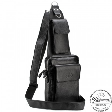 Кожаная нагрудная сумка "Стивен" (фактура чёрная)