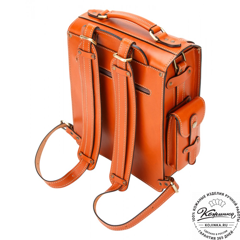 Кожаный ранец-портфель "Джон" (оранжевый)