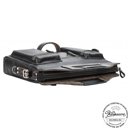 Кожаная деловая сумка "Диего" (черная)