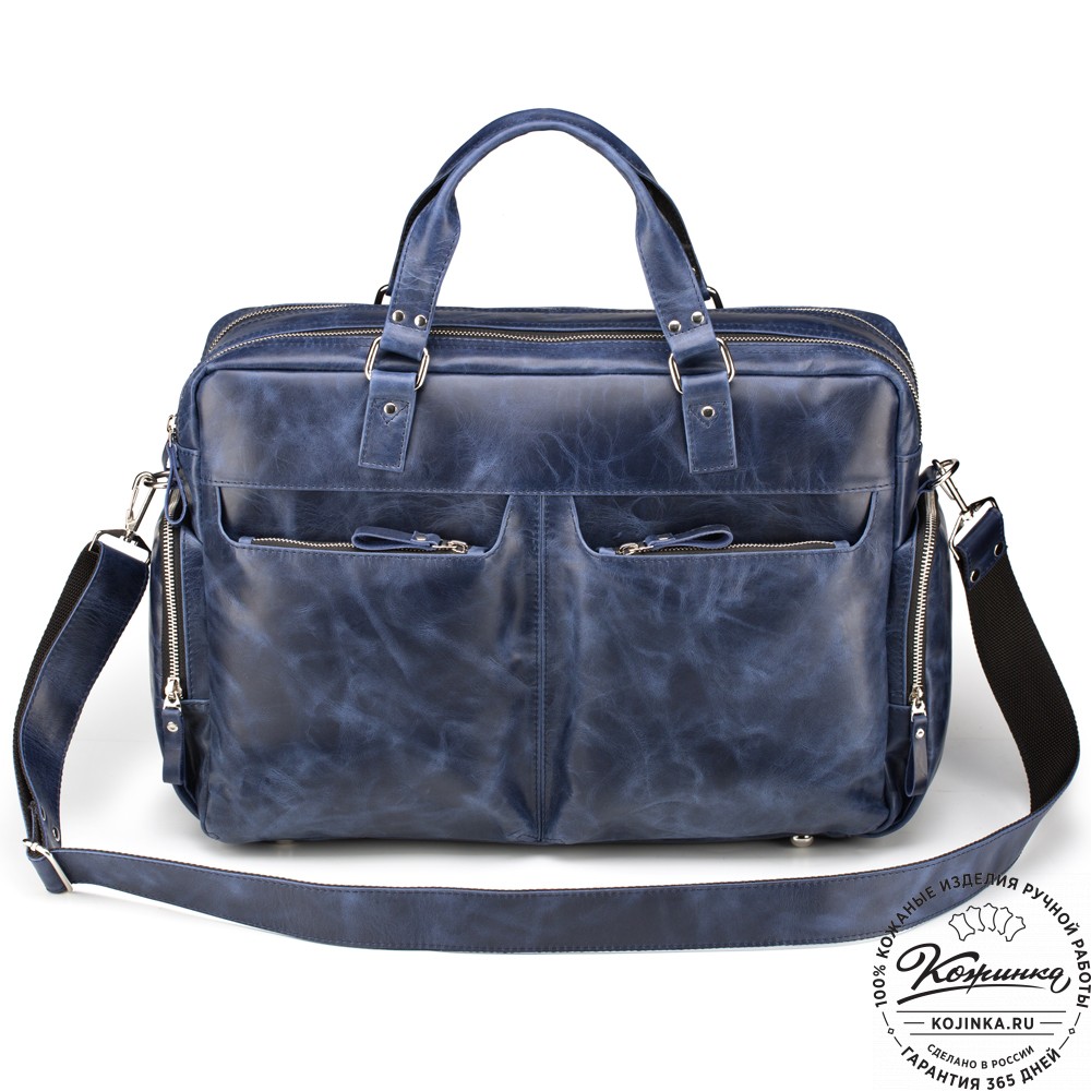 Кожаная деловая сумка для командировок "Бастилия" (синий антик)