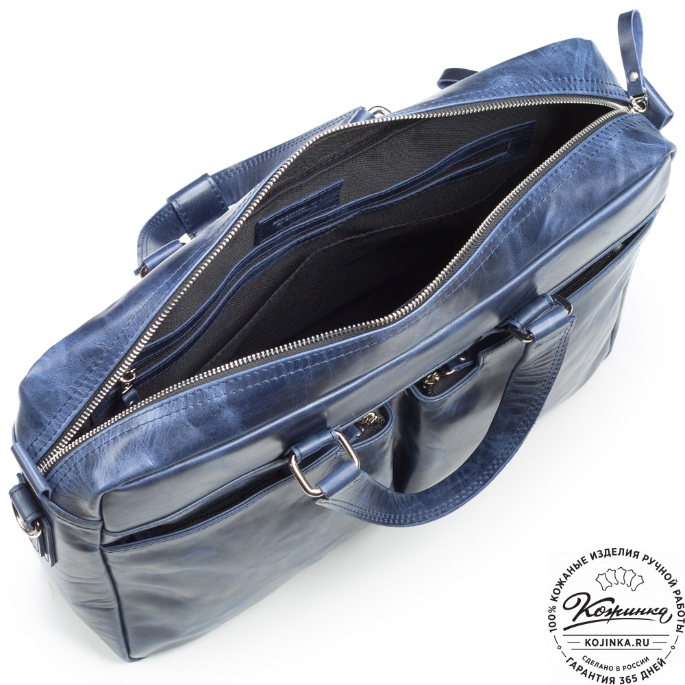 Кожаная деловая сумка "Хантер" (синий антик)