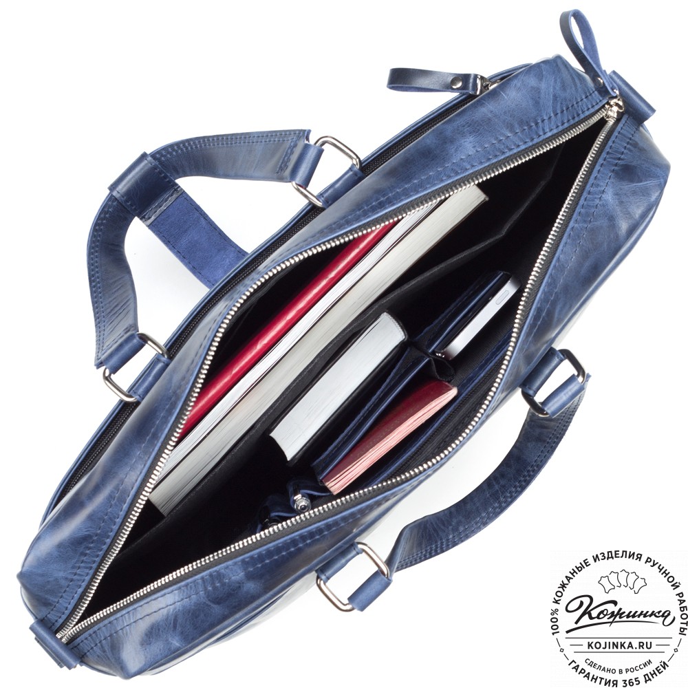 Кожаная деловая сумка "Хантер" (синий антик)