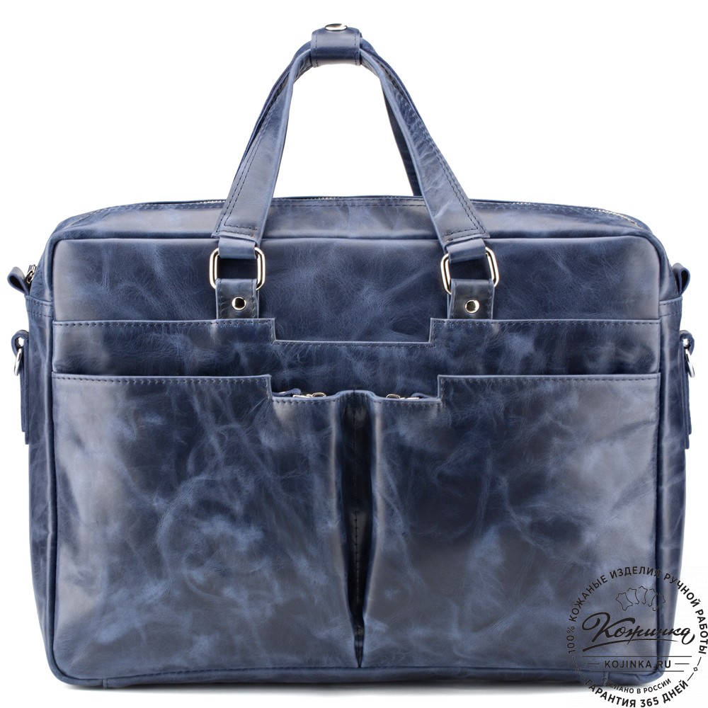 Кожаная деловая сумка "Хантер" (синий антик)