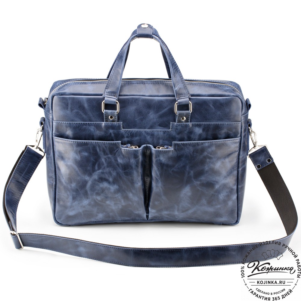 Кожаная деловая сумка "Хантер" (синий антик)