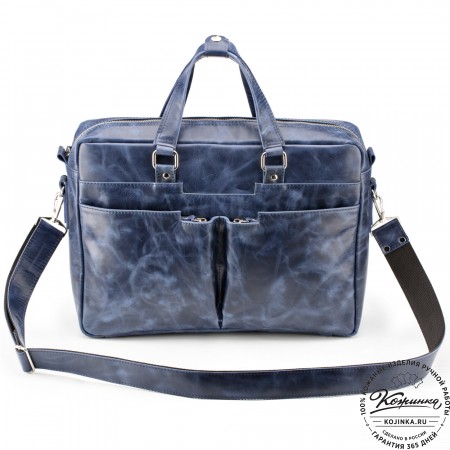 Кожаная деловая сумка "Хантер" (синий антик)