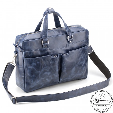 Кожаная деловая сумка "Хантер" (синий антик)