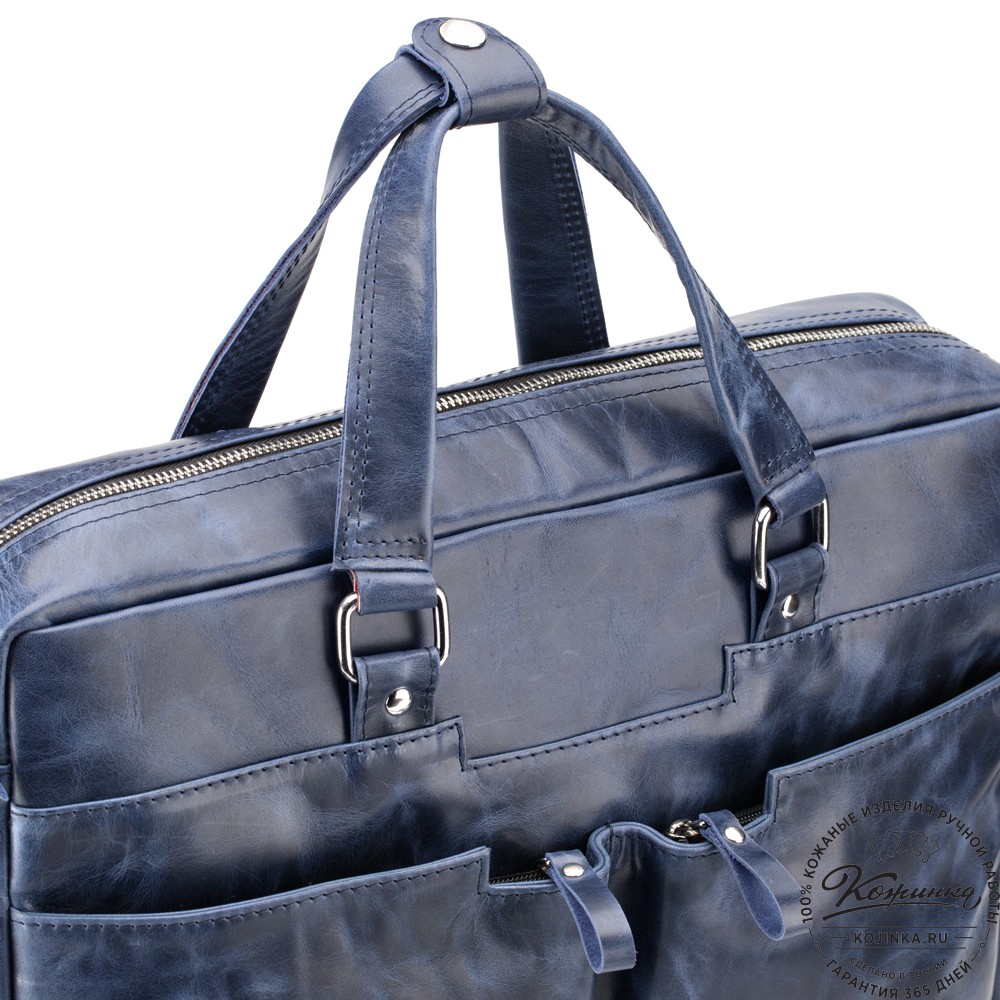 Кожаная деловая сумка "Хантер" (синий антик)