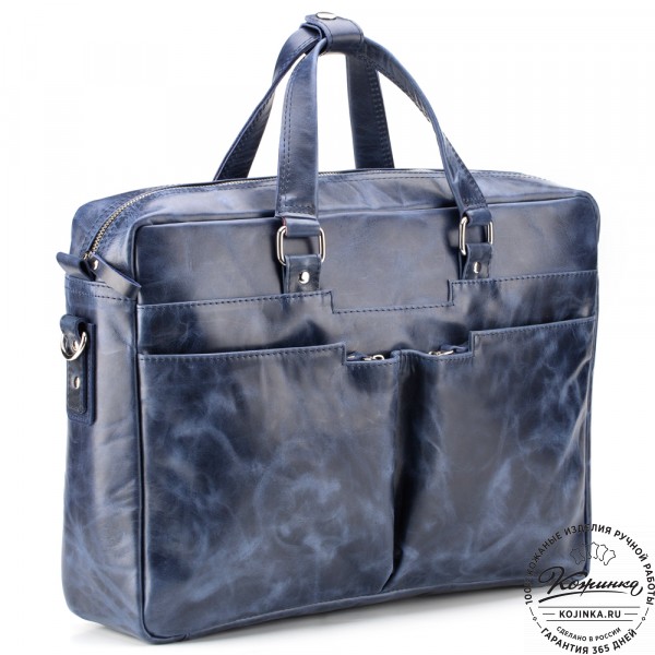 Кожаная деловая сумка "Хантер" (синий антик). фото 1