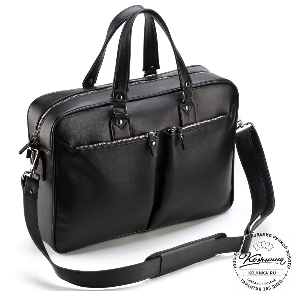 Кожаная деловая сумка "Роберт" (чёрная) 