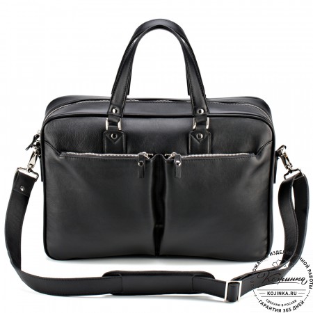 Кожаная деловая сумка "Роберт" (чёрная) 