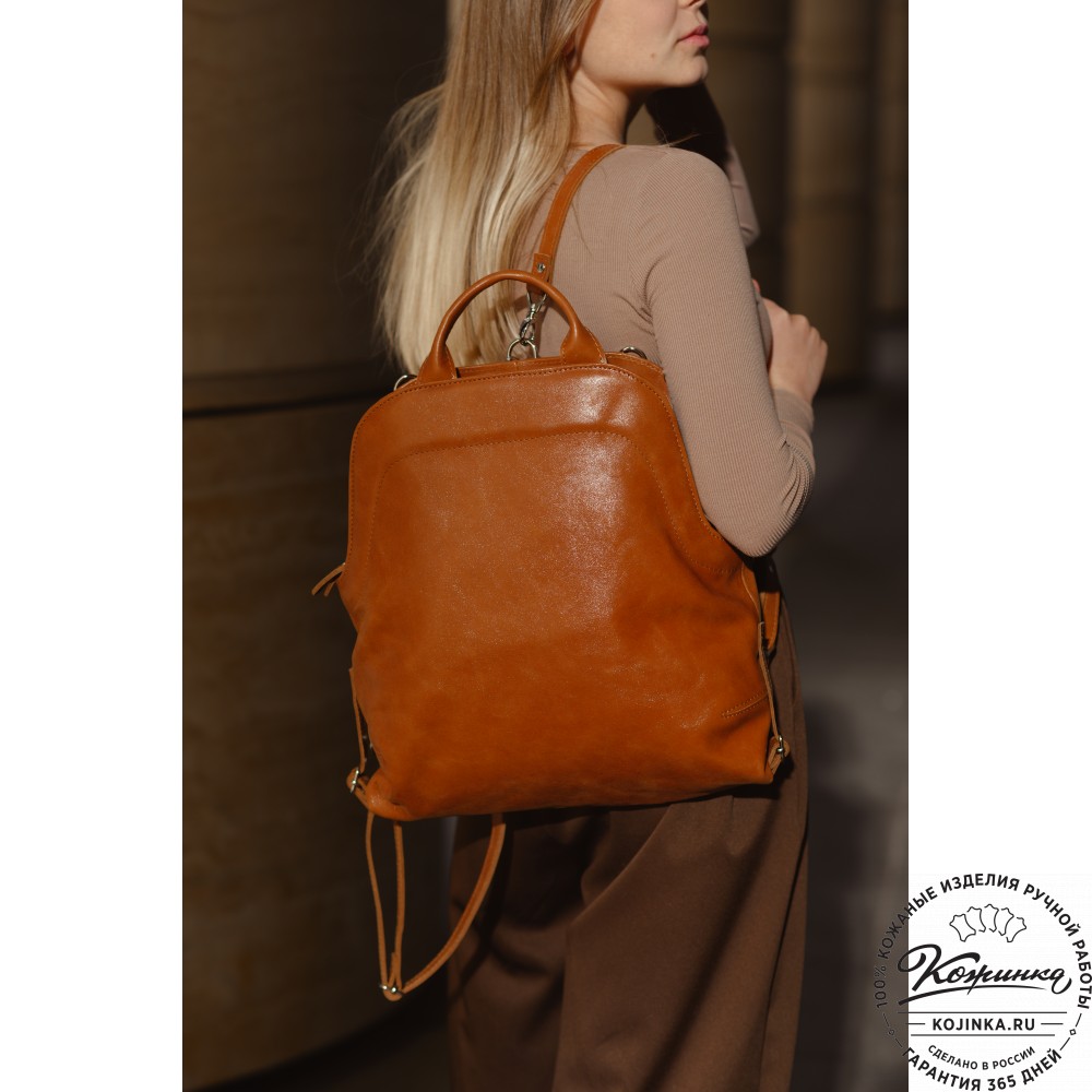 Женский кожаный рюкзак-сумка "Греция" (синий антик)