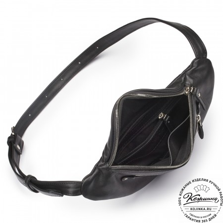 Кожаная сумка на пояс "Сандро" (чёрная гладкая кожа) 