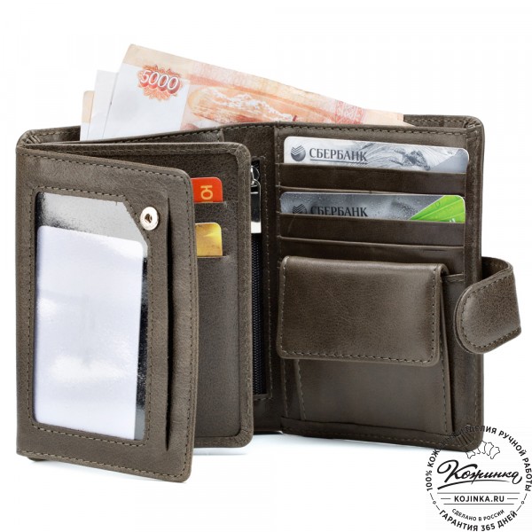 Кожаное портмоне "Пушкин" (оливковое). фото 1