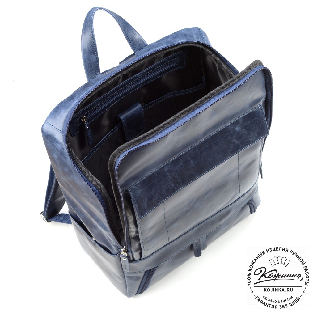 Кожаный рюкзак "Вена" (синий антик)