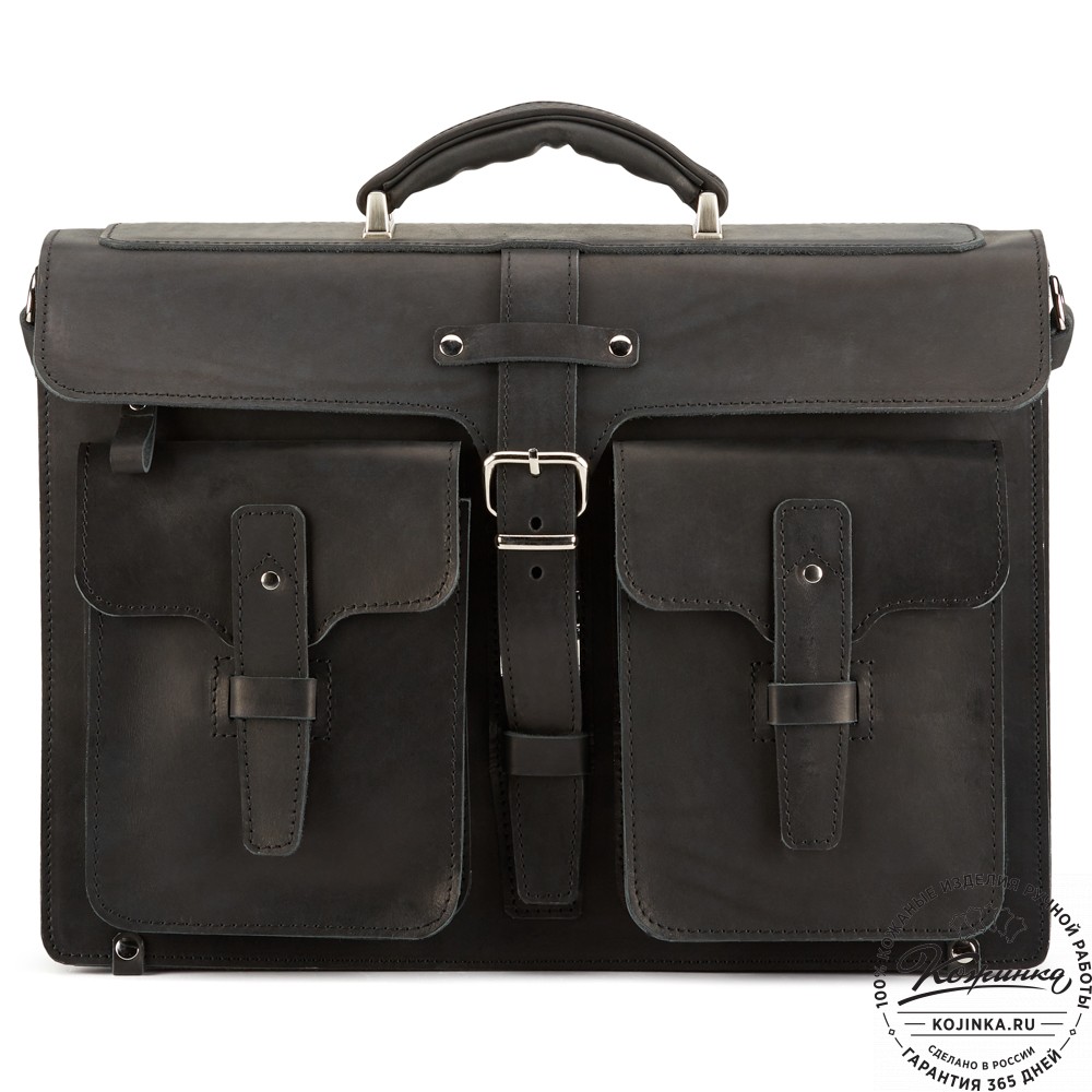 Кожаный портфель "Мирон" (чёрный)