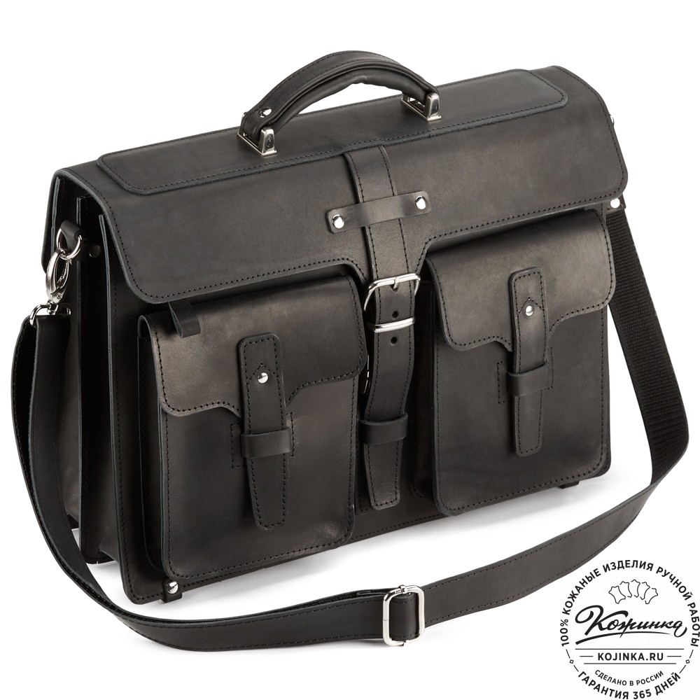 Кожаный портфель "Мирон" (чёрный)