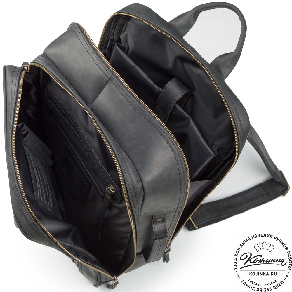 Кожаный рюкзак-сумка "Брюс" (чёрный) 