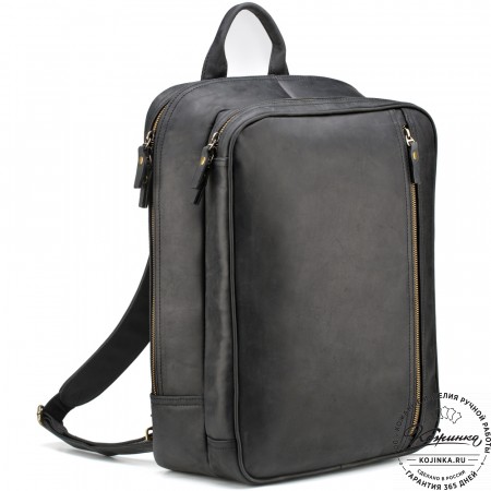 Кожаный рюкзак-сумка "Брюс" (чёрный) 