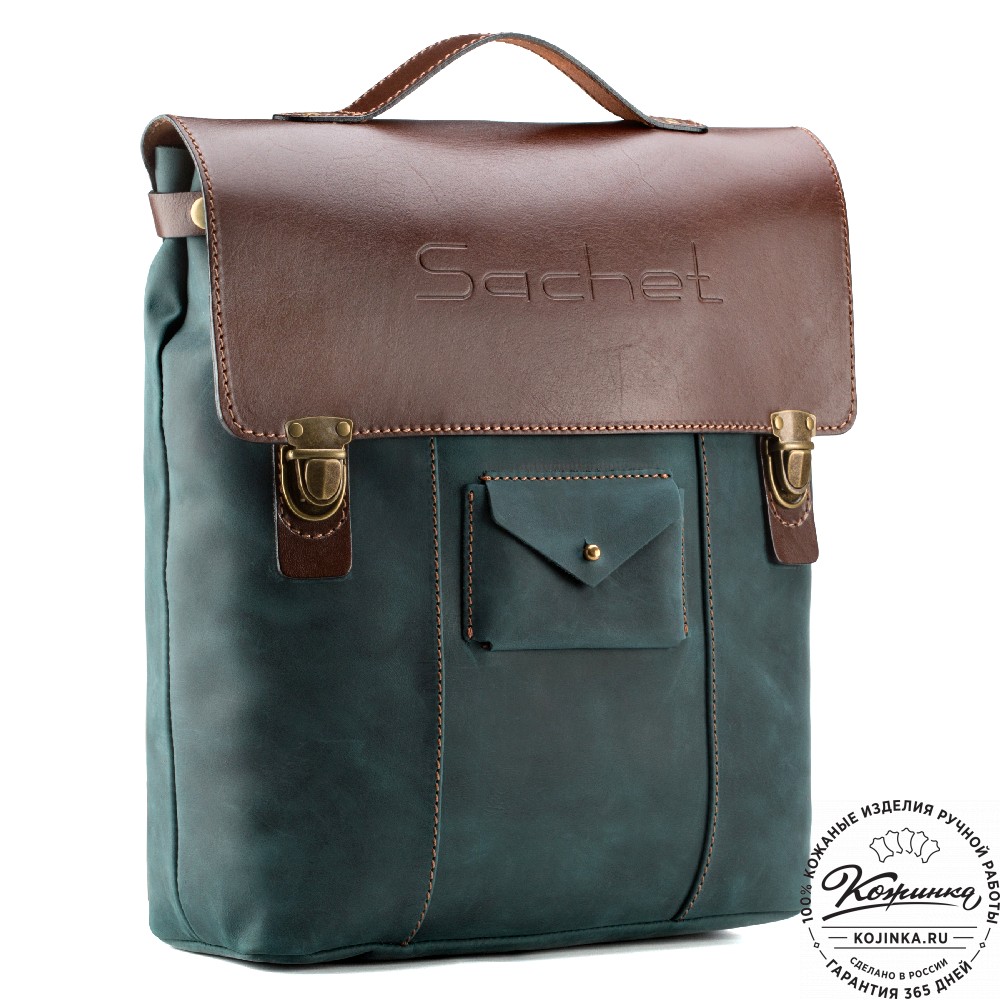 Кожаный рюкзак "Школьник" (изумрудный крейзи)