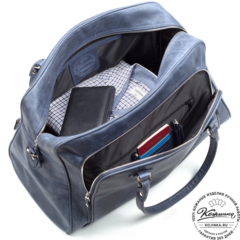 Кожаная дорожная сумка "Бруклин" (синий крейзи)