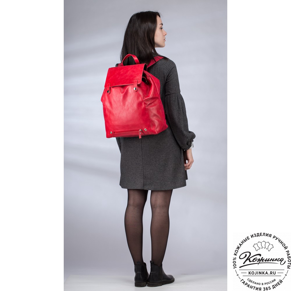 Кожаный рюкзак "Брук" (красный)