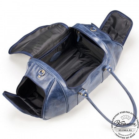 Кожаная дорожно-спортивная сумка "Дональд" (синий антик)