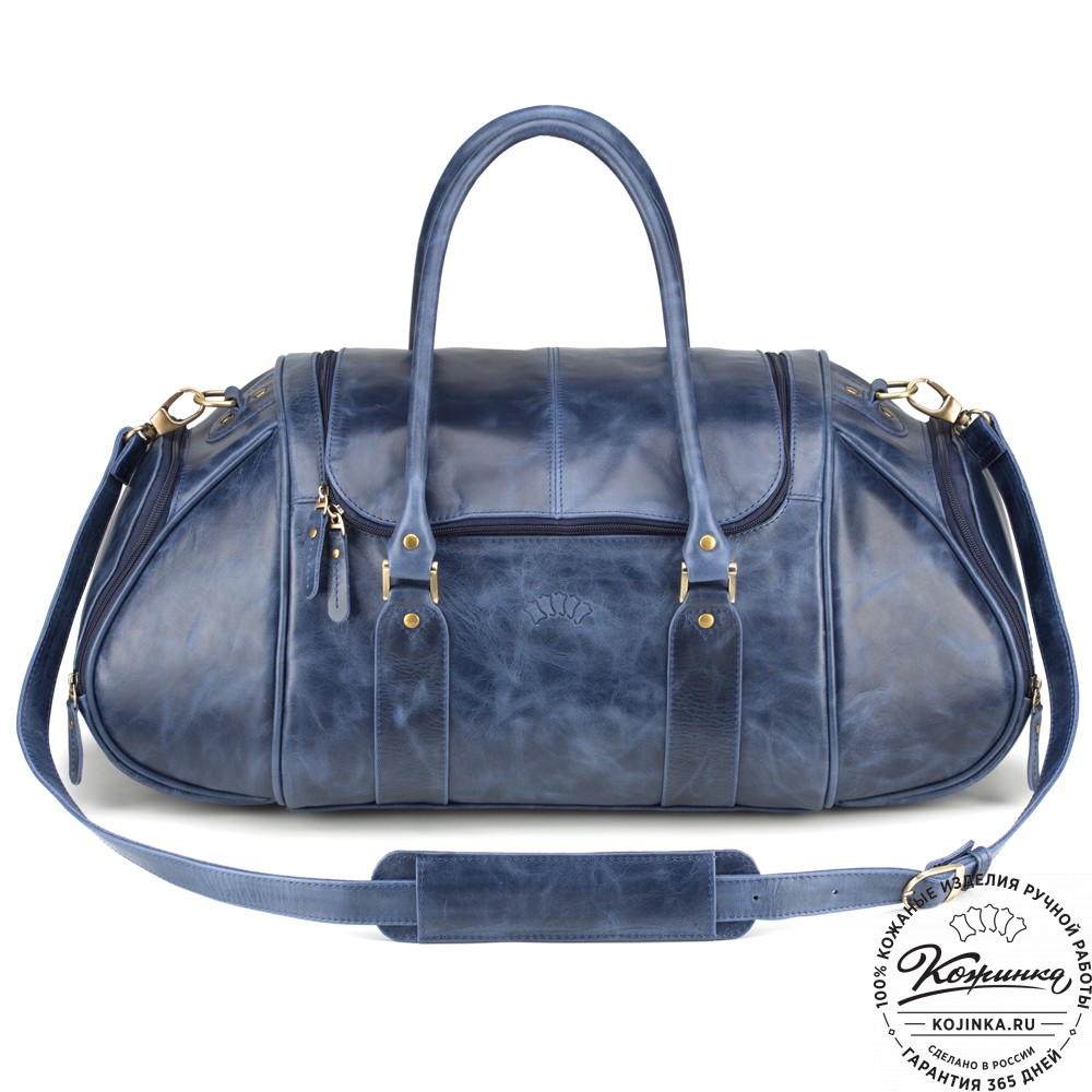 Кожаная дорожно-спортивная сумка "Дональд" (синий антик)