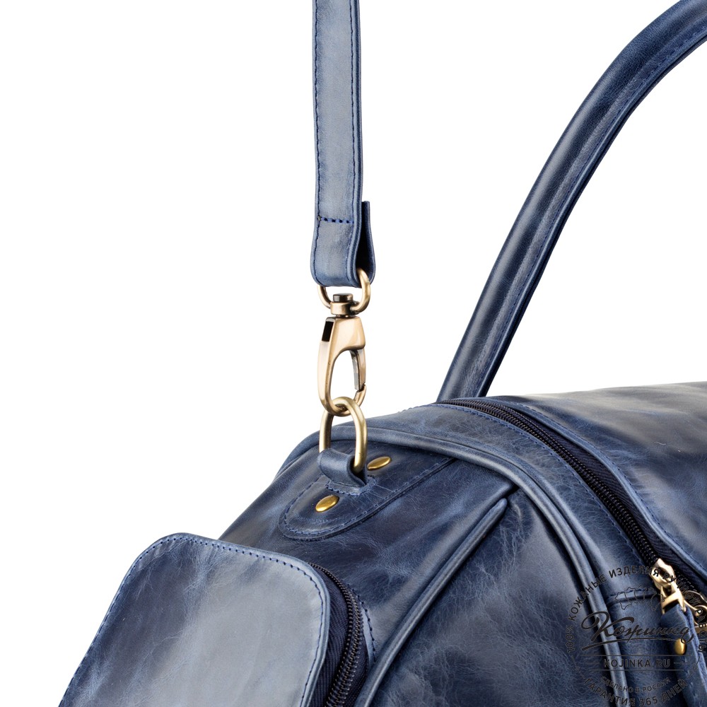Кожаная дорожно-спортивная сумка "Дональд" (синий антик)