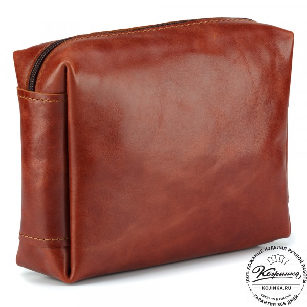 Кожаная косметичка "Прима" (рыжий глянец). фото 1