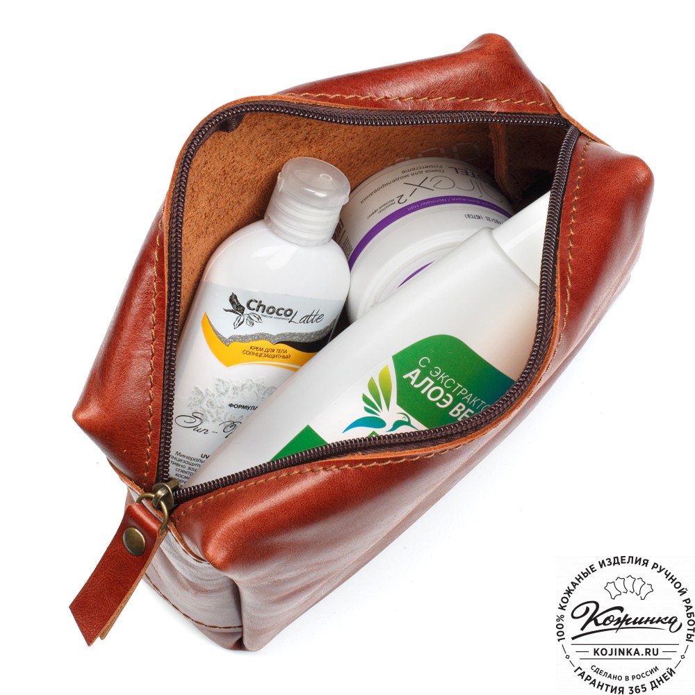 Кожаная косметичка "Прима" (рыжий глянец)