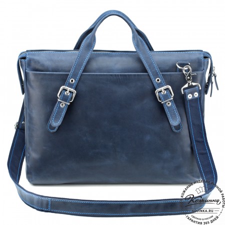 Кожаная деловая сумка "Франклин" (синий крейзи)