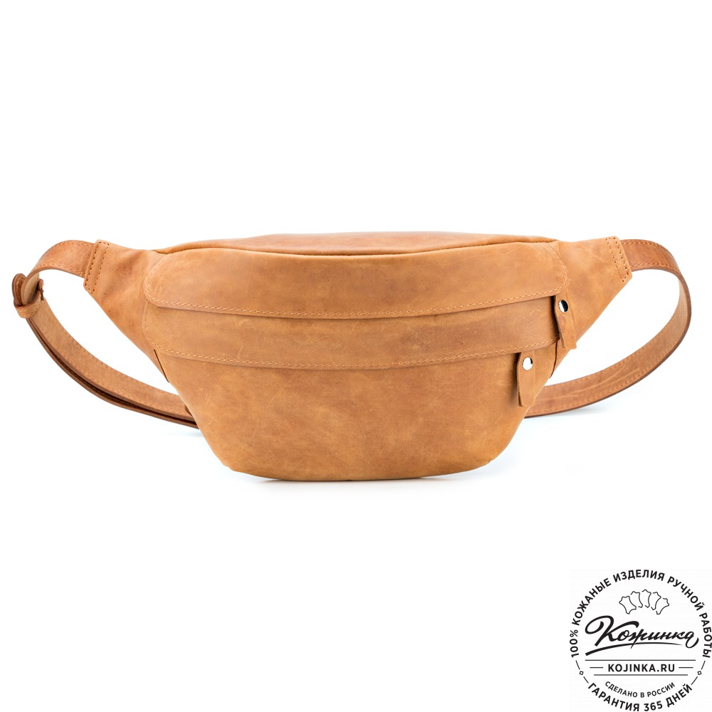 Кожаная сумка на пояс "Камиль" (песочный крейзи) 