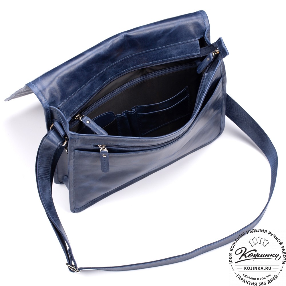 Кожаная сумка "Винсент" (синий  антик)